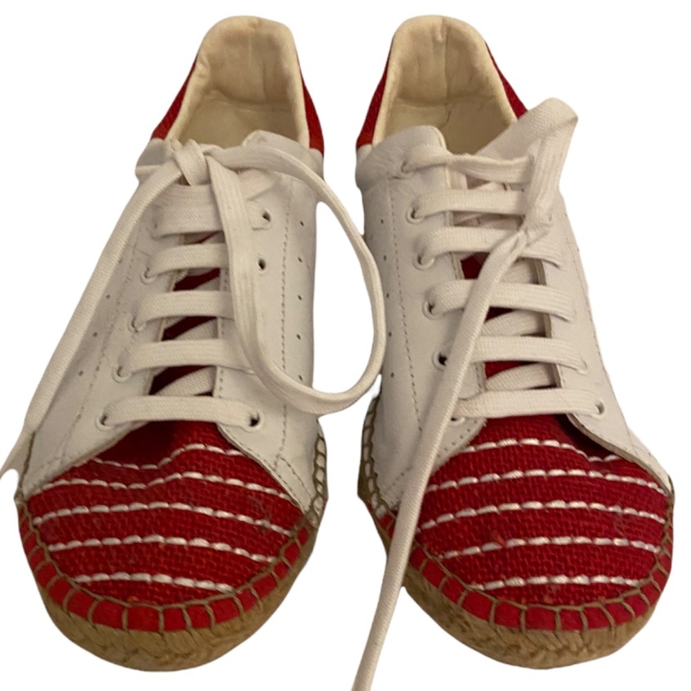 Andrew Stevens New York Espadrille Leather Sneakers. Red & white. EUC